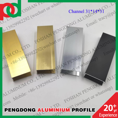 โปรไฟล์หน้าต่างอลูมิเนียมปรับแต่ง U Channel สีเงินมันวาวสีทอง
