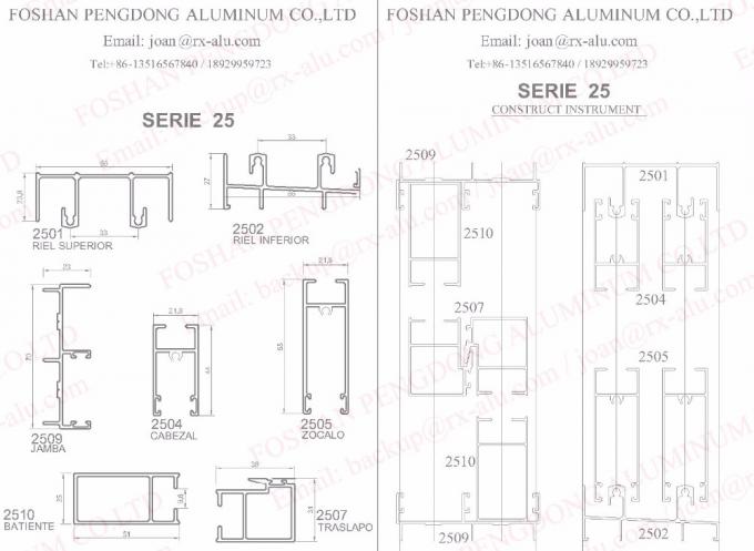 Aluminium โปรไฟล์ Extrusion For Aluminium Frame Window Color Plata Silver Natural Serie 25