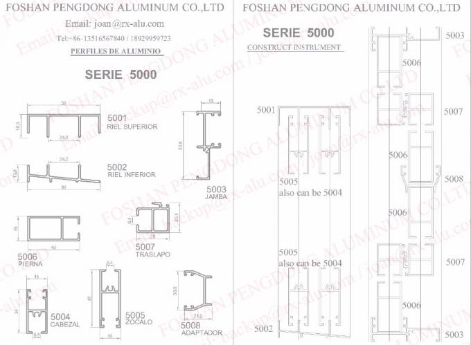 Aluminium โปรไฟล์ for หน้าต่าง and doors to Chile and Bolivia Marcket Line 5000