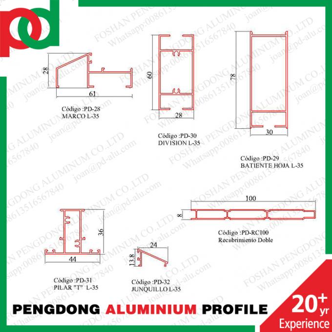 Bolivia โปรไฟล์ Aluminum For Doors Frame  ลิเนีย 35